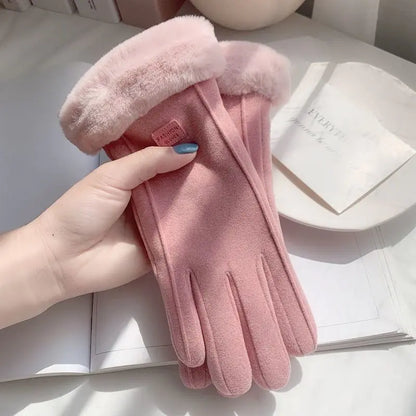 Women's Fuzzy Winter Gloves with Letter Patches