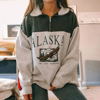 Women's Long Sleeve Zip Print Sweatshirt