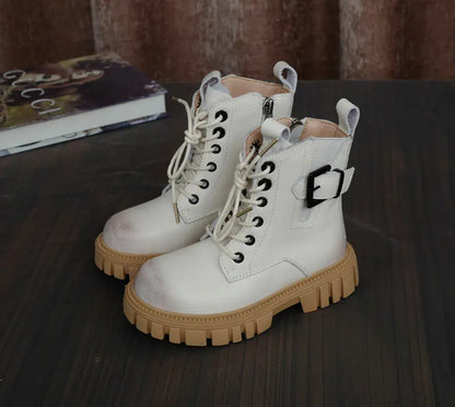 First Layer Cowhide British Style Kids Martin Boots