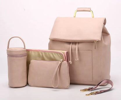 Stylish PU Baby Diaper Backpack with Insulated Bag