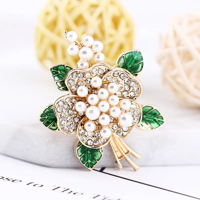 Creative Oil Drop Diamond Flower Pearl Brooch for Women