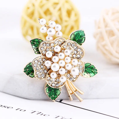 Creative Oil Drop Diamond Flower Pearl Brooch for Women