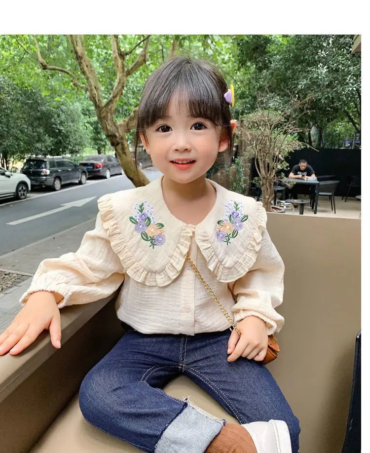 Korean Style Embroidered White Shirt for Kids