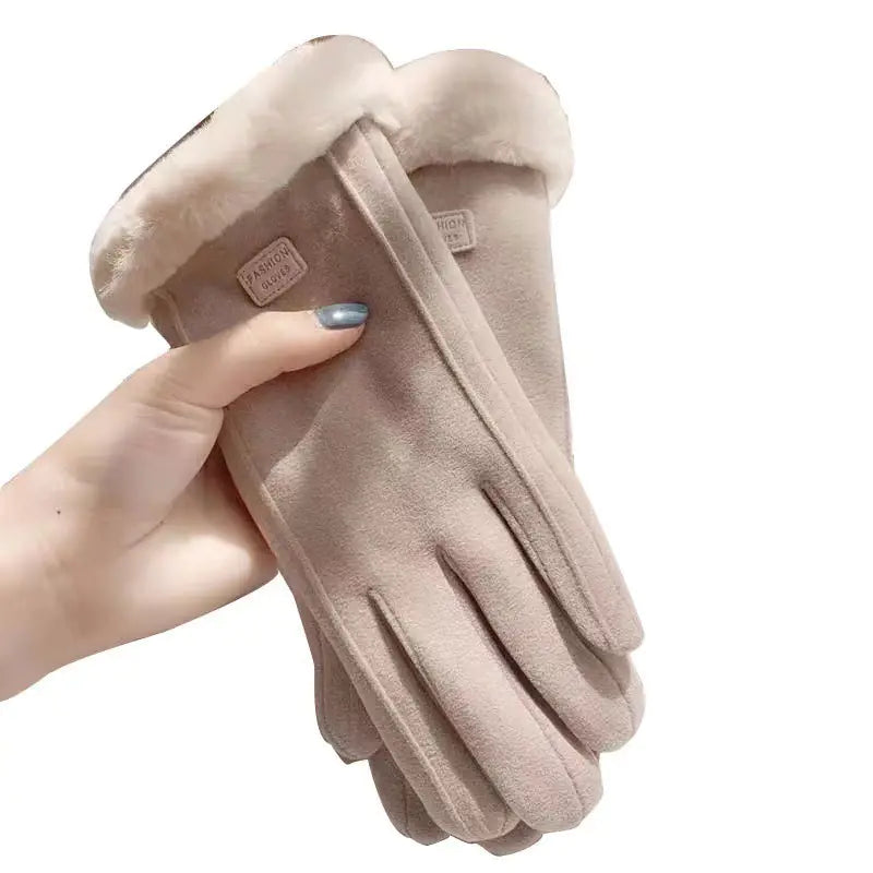 Women's Fuzzy Winter Gloves with Letter Patches