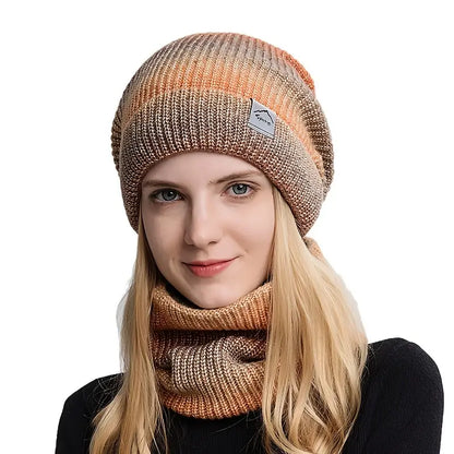 Warm Gradient Wool Winter Hat with Ear Protection Set
