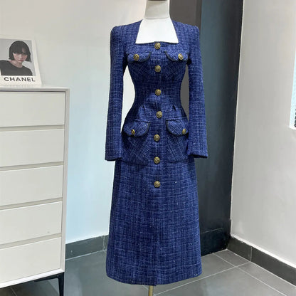 French Tweed Woven Socialite Dress for Elegant Events