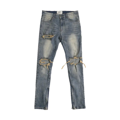 Ripped High-Street Skinny Jeans with Vintage Wash