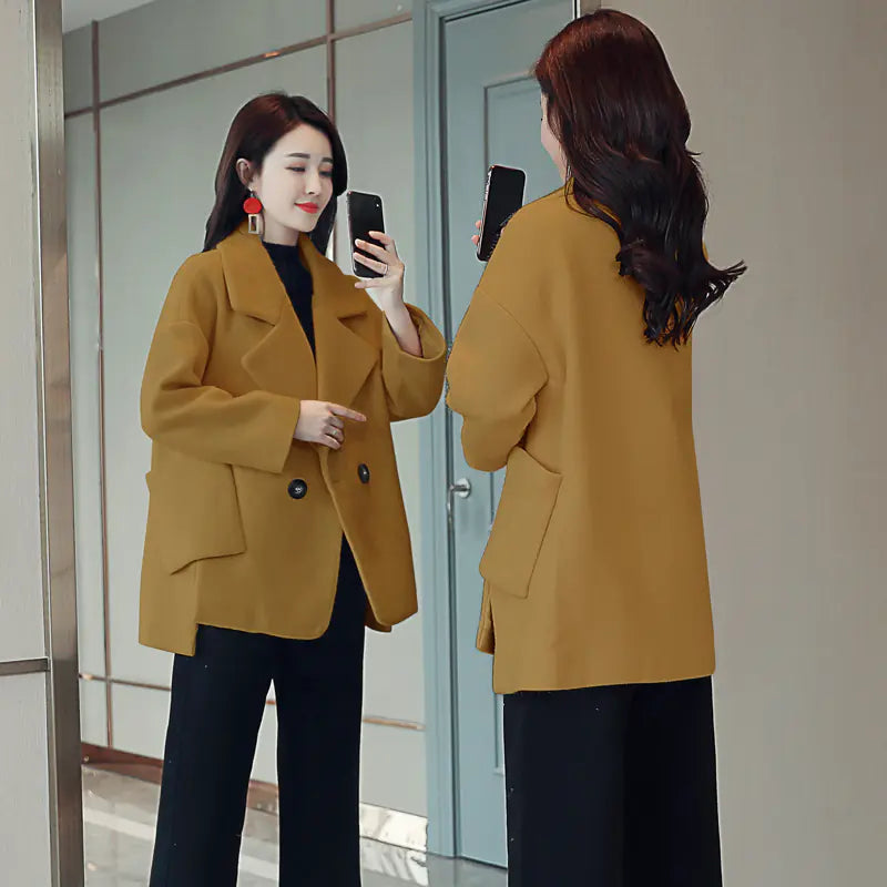 Spliced Solid Color Wool Coat