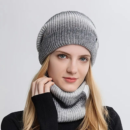 Warm Gradient Wool Winter Hat with Ear Protection Set