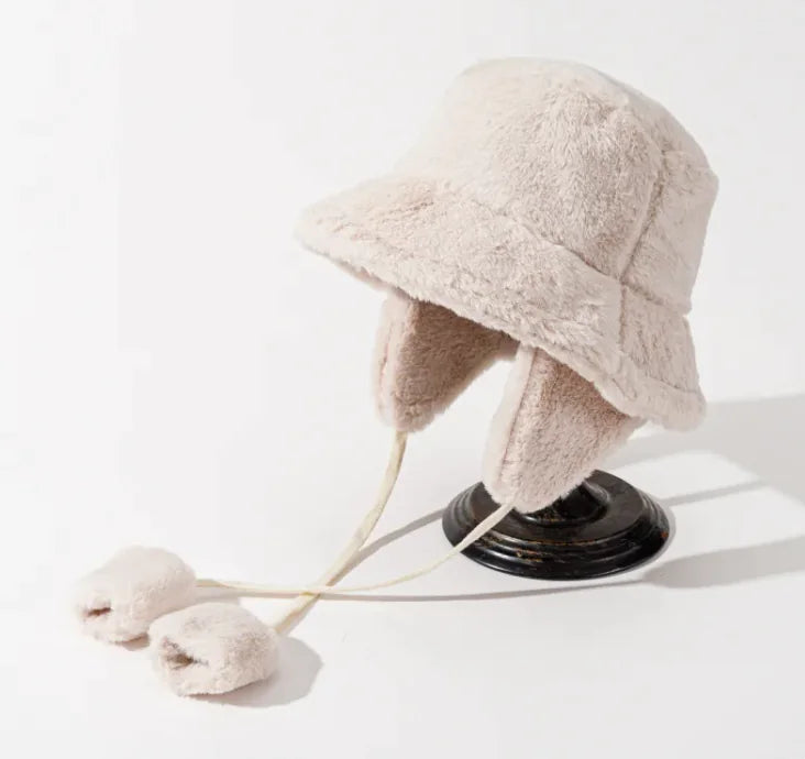 Plush Fleece-Lined Women's Winter Hat with Removable Earmuffs