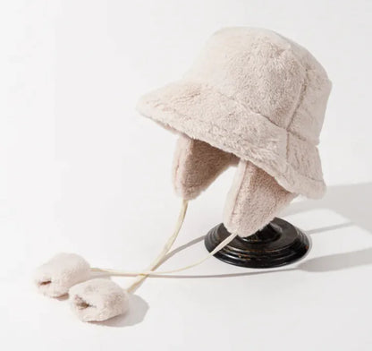 Plush Fleece-Lined Women's Winter Hat with Removable Earmuffs