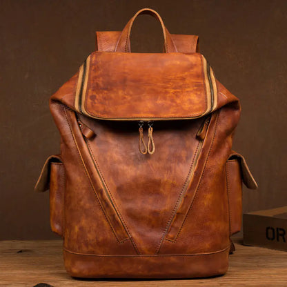 Men's Retro Cowhide Leather Backpack