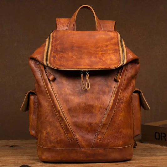 Men's Retro Cowhide Leather Backpack