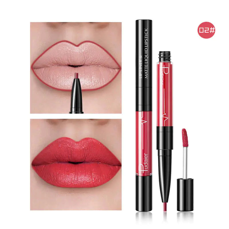Pudaier 2-in-1 Matte Lip Gloss & Lip Liner - Agate Red