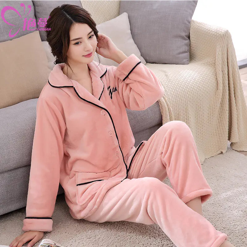 Thick Fleece Couples Pajamas Set for Men and Women