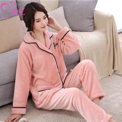 Thick Fleece Couples Pajamas Set for Men and Women