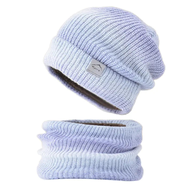 Warm Gradient Wool Winter Hat with Ear Protection Set