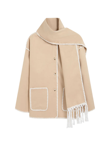 Women's Thick Woolen Coat with Scarf