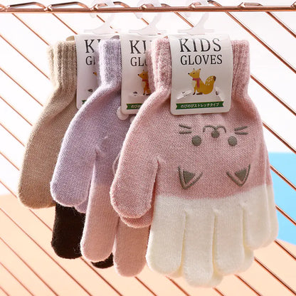 Cute Cartoon Knitted Gloves for Kids - Warm Mittens
