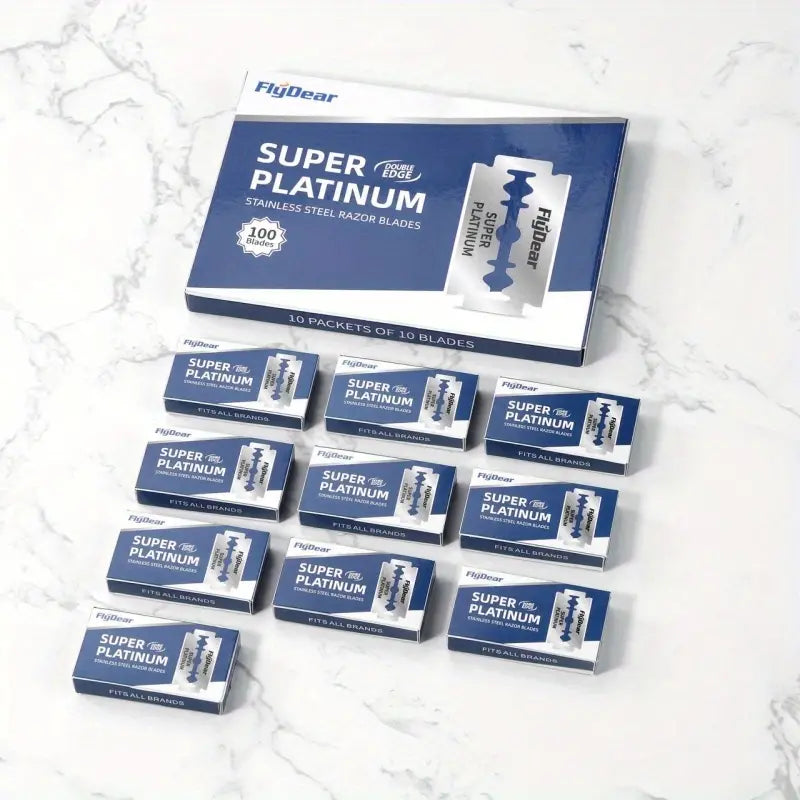 Individually wax-paper wrapped double edge razor blade for safe and hygienic handling.