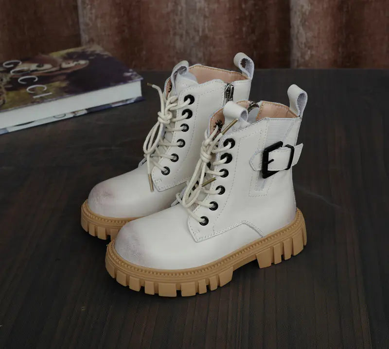 First Layer Cowhide British Style Kids Martin Boots