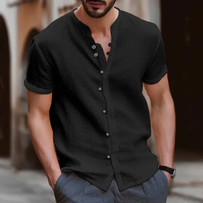 Men's Casual Retro Button-Up Short-Sleeve Shirt