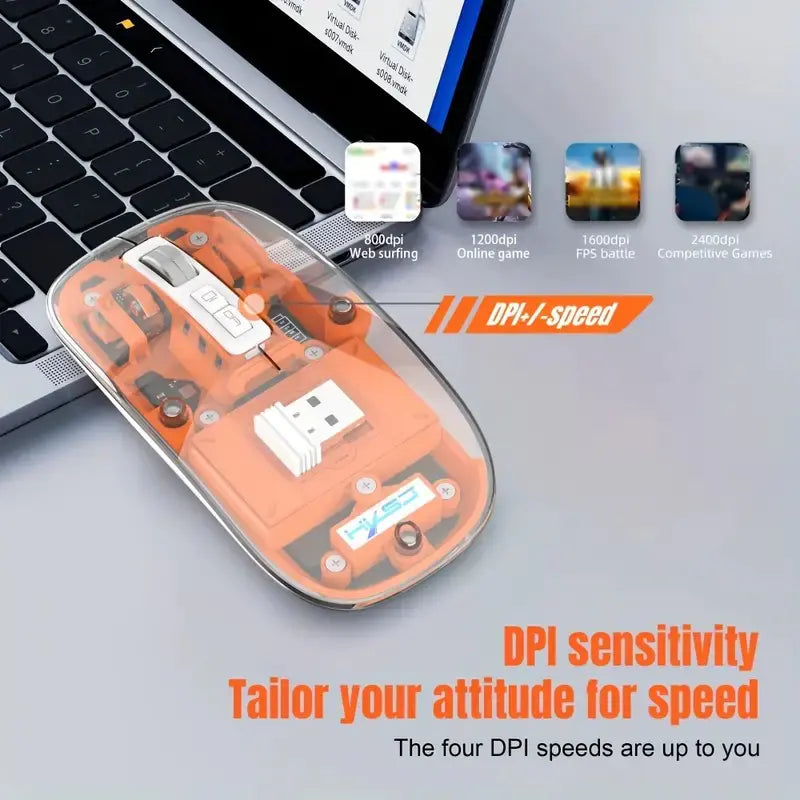 2.4G Wireless Mouse with Transparent Shell and 2400DPI