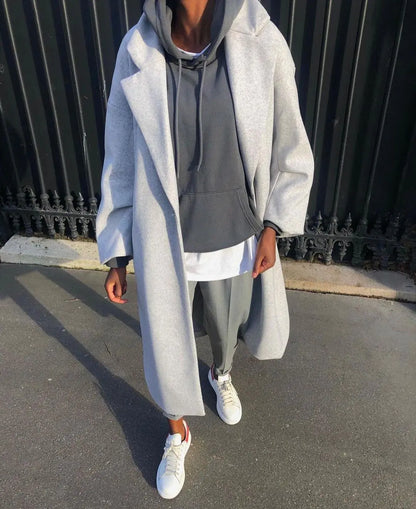 Ladies Long Lapel Woolen Coat