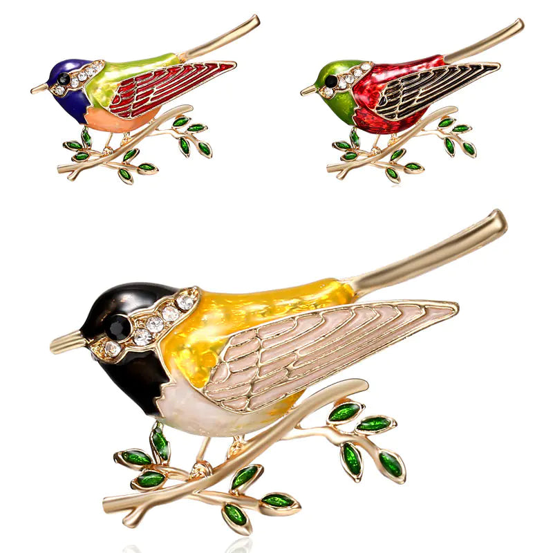 Fashionable Bird and Branch Brooch with Alloy Detail