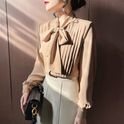 2024 Spring New Women's French Bow White Shirt