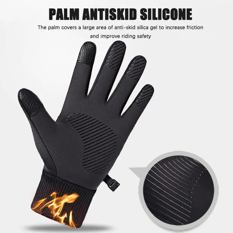 Black Waterproof Fleece Winter Gloves for Sports