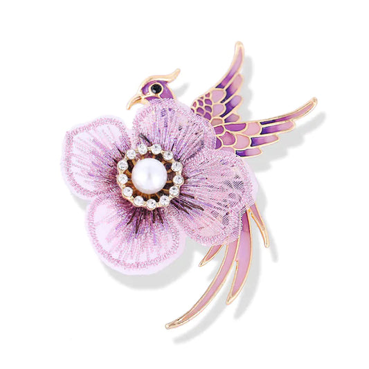 Creative Handmade Embroidered Brooch with Enamel Bird