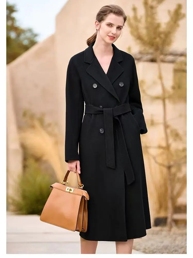 Ladies Long Lapel Woolen Coat