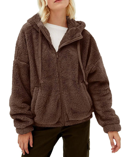 Casual Hooded Loose Zip Plush Pocket Sweatshirt