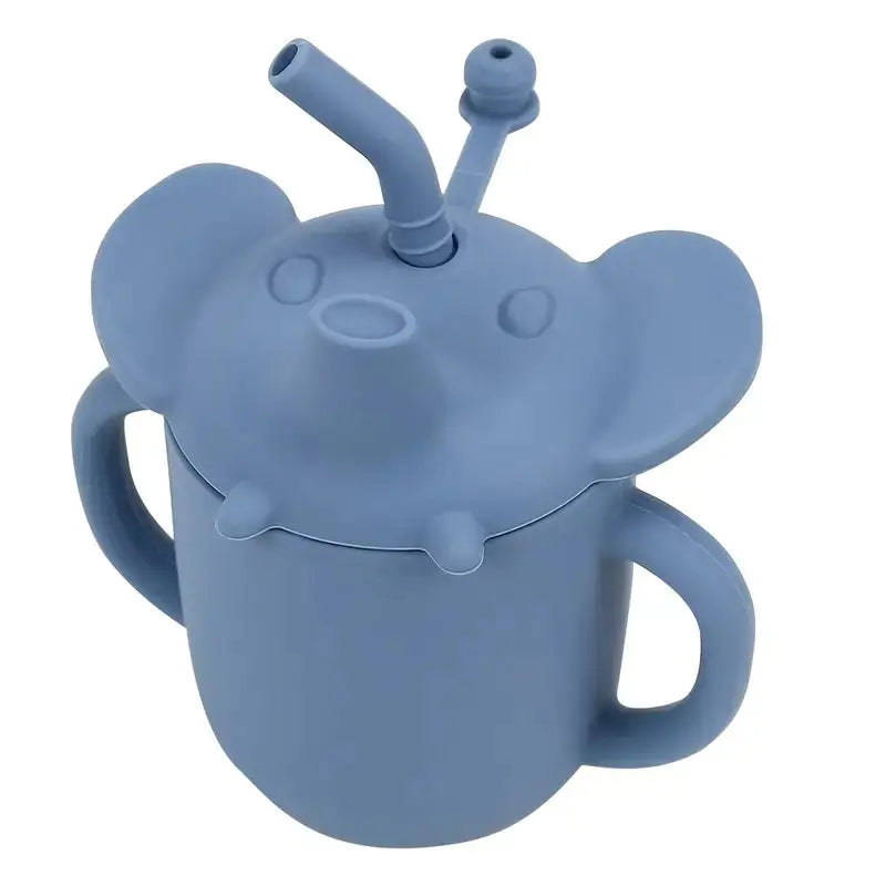 Silicone Infant Straw Water Cup with Handle (Double Mouth)