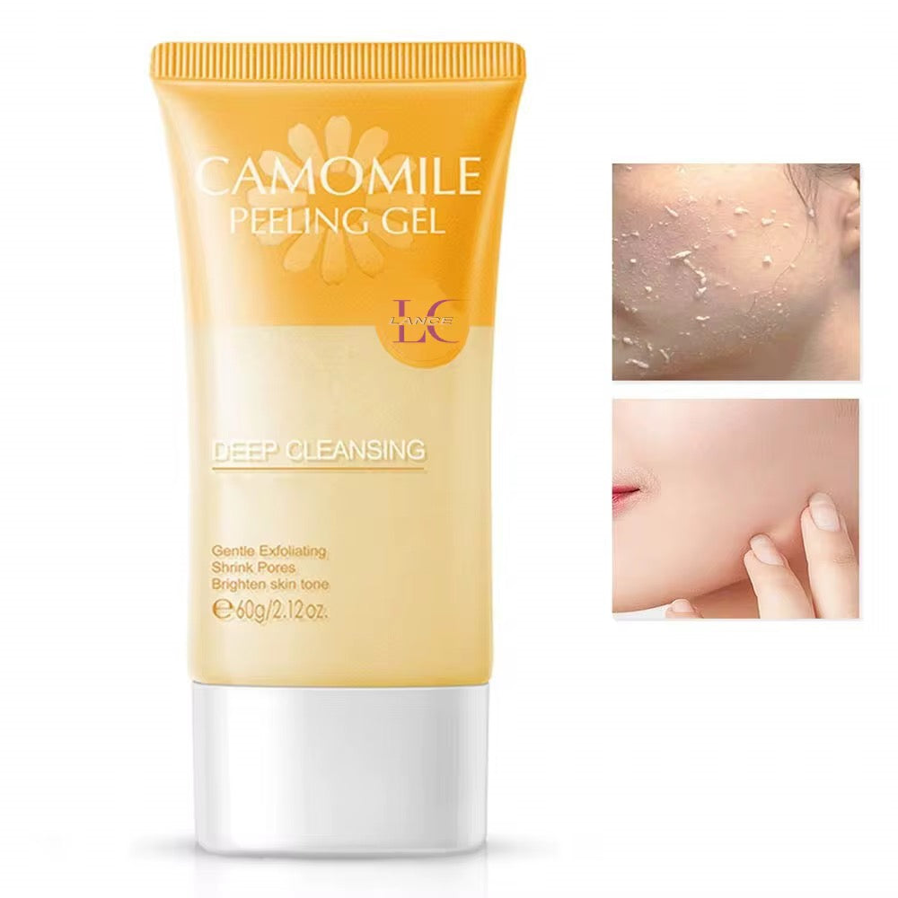 A split-screen comparison of a hand’s skin texture. The left side shows dull, dry skin flakes; the right side shows the smooth, luminous "glass skin" result immediately after using the Chamomile Peeling Gel.