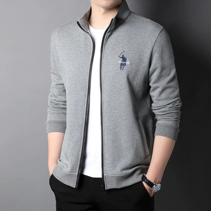Men's Casual Embroidered Zip Jacket in Cotton