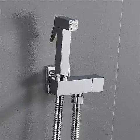 Square Black Brass Bidet Sprayer Set with Angle Valve