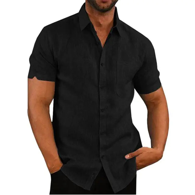 Men's Short Sleeve Polo Collar Button-Up Shirt