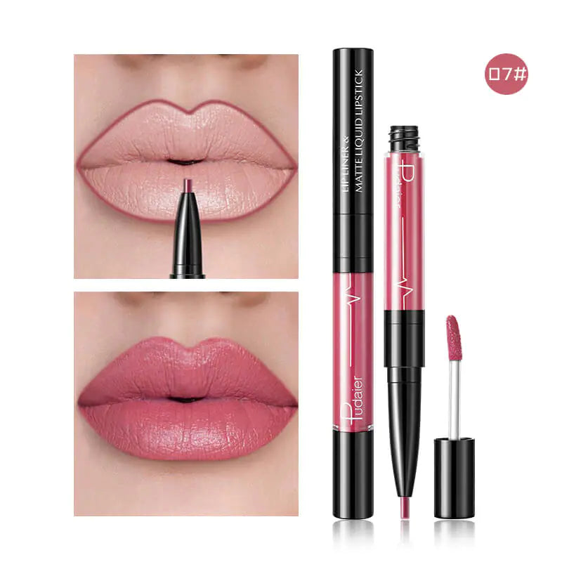 Pudaier 2-in-1 Matte Lip Gloss & Lip Liner - Agate Red