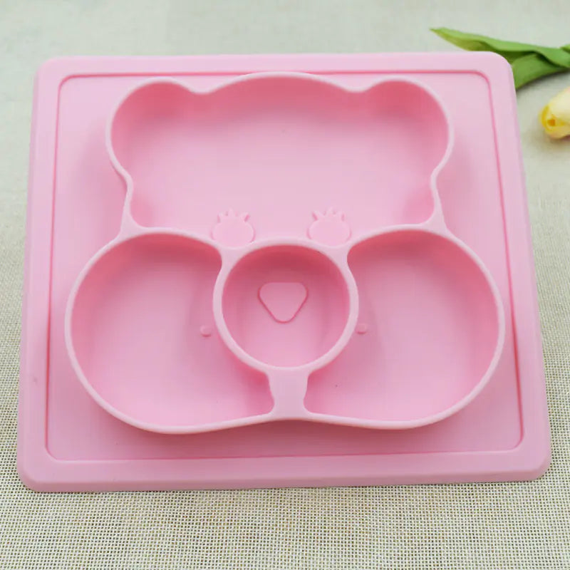 Silicone Kids Dinner Plate with Sucker Cartoon Design
