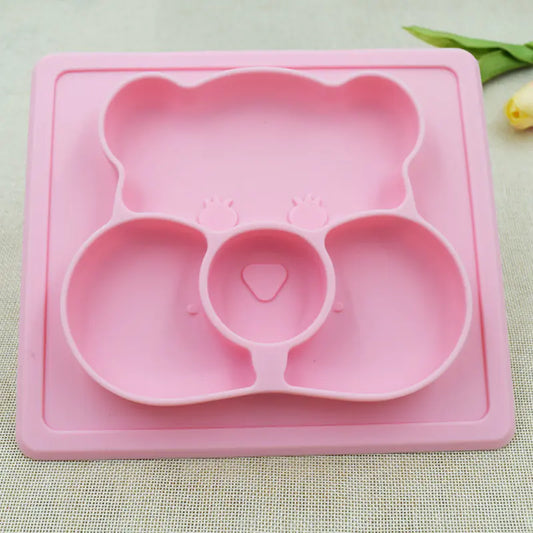 Silicone Kids Dinner Plate with Sucker Cartoon Design