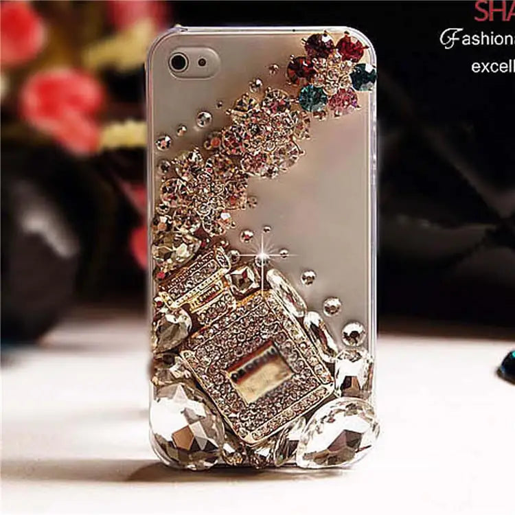 Transparent Rhinestone iPhone Case - Perfume Bottle Design