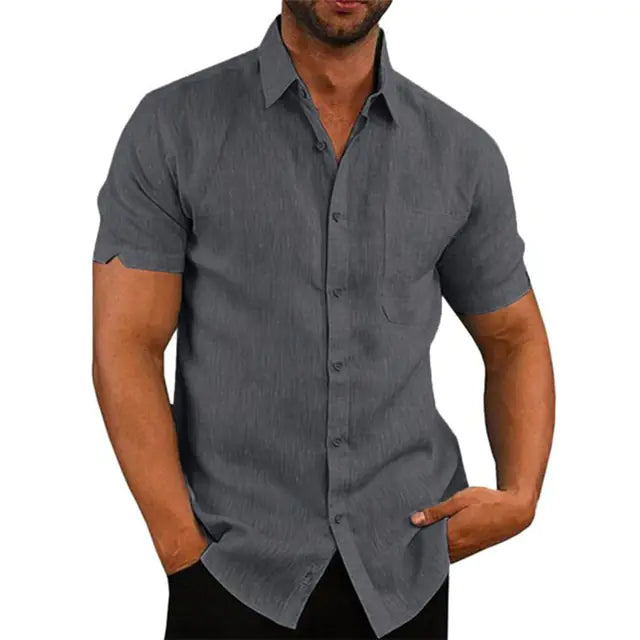 Men's Short Sleeve Polo Collar Button-Up Shirt