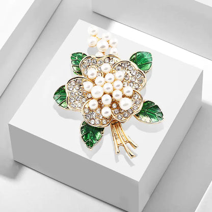 Creative Oil Drop Diamond Flower Pearl Brooch for Women