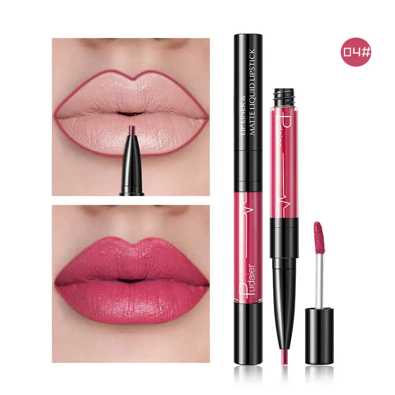Pudaier 2-in-1 Matte Lip Gloss & Lip Liner - Agate Red