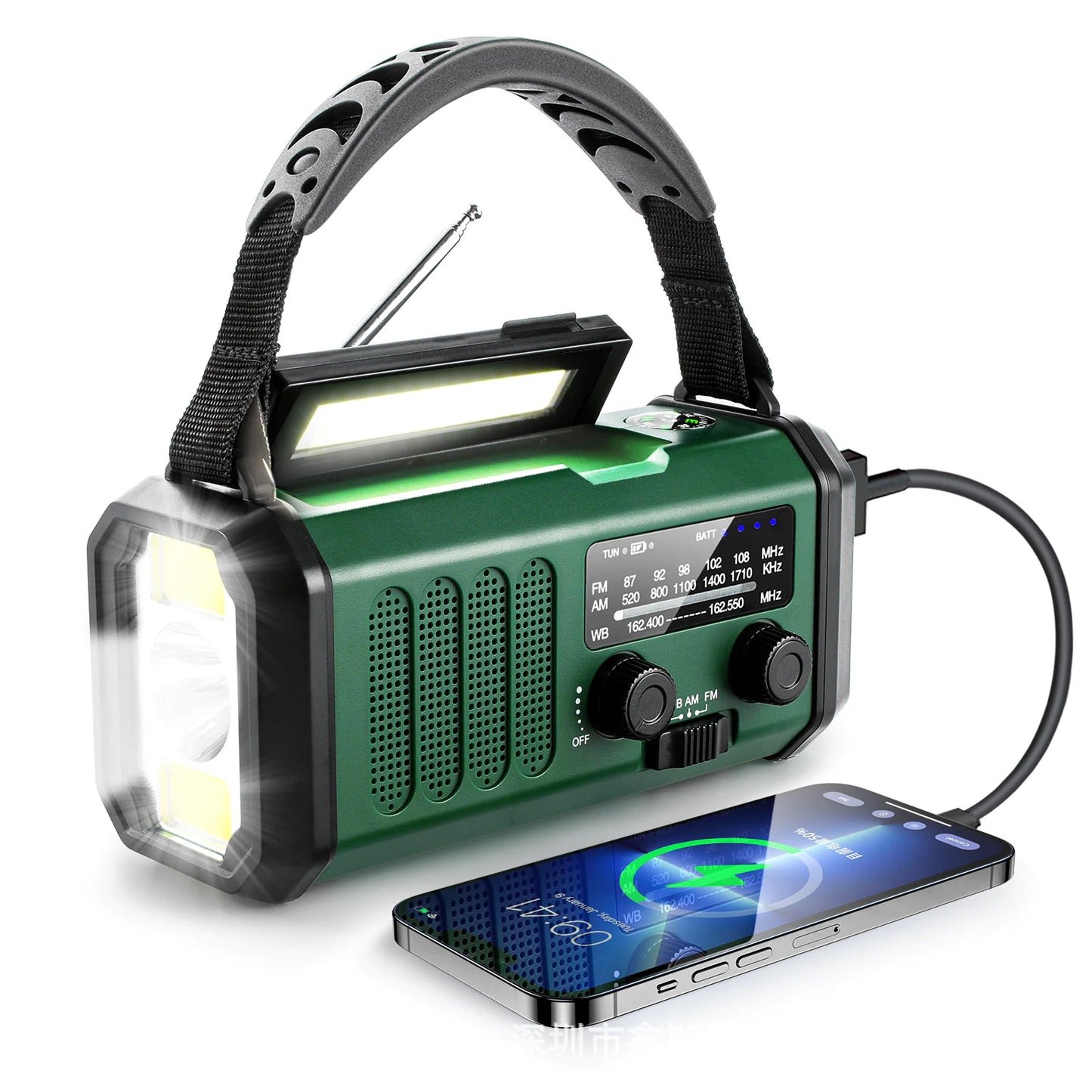 M/AM Solar-Powered Flashlight Radio