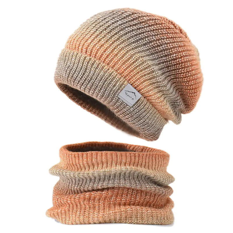 Warm Gradient Wool Winter Hat with Ear Protection Set