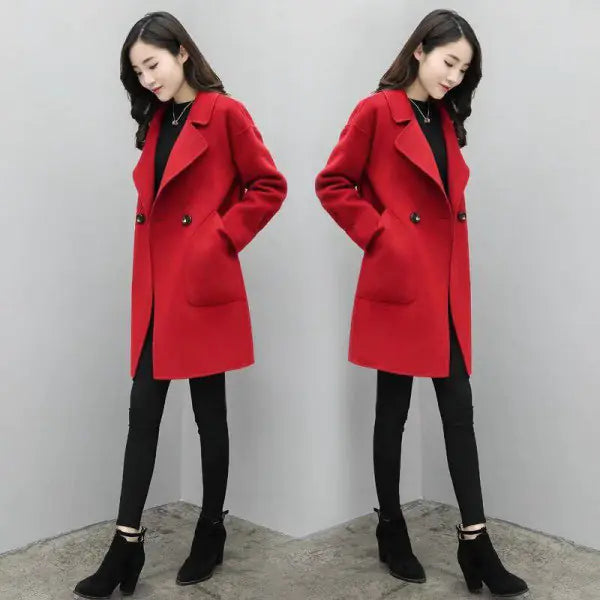 Spliced Solid Color Wool Coat