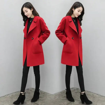 Spliced Solid Color Wool Coat